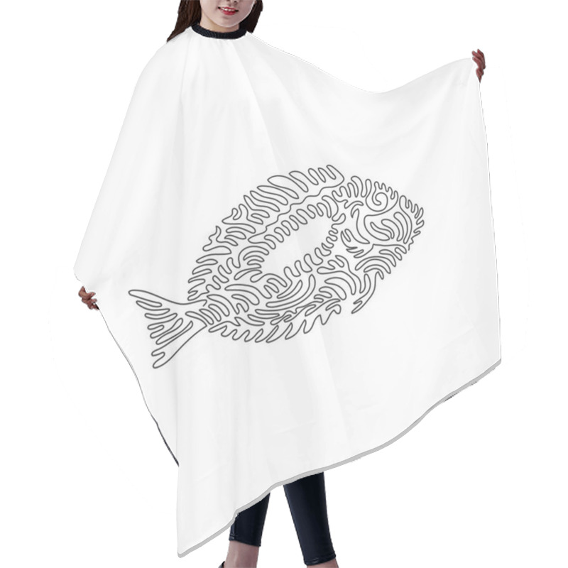 Personality  Single One Curly Line Drawing Of Exotic Fish Abstract Art. Continuous Line Draw Graphic Design Vector Illustration Of Fish Is Known To Be Quite Agile For Icon, Symbol, Company Logo, And Pet Lover Club Hair Cutting Cape