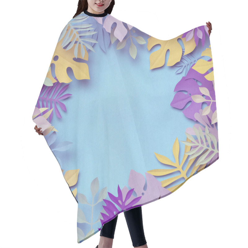 Personality  3d Rendering, Tropical Paper Leaves, Square Frame, Blank Space, Pastel Botanical Background, Jungle Nature, Bright Candy Colors Hair Cutting Cape