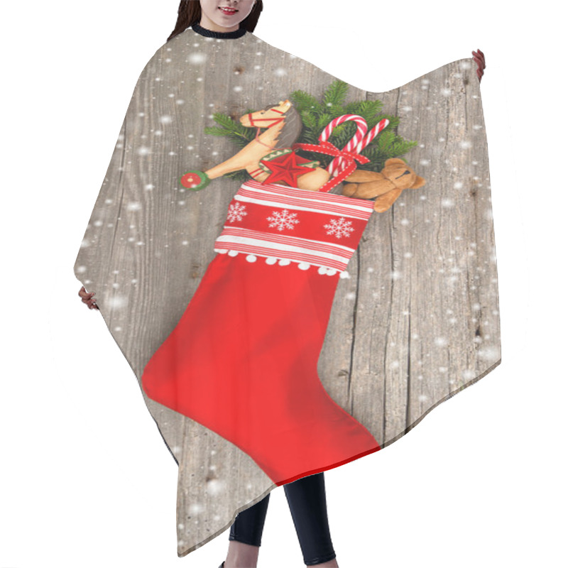 Personality  Christmas Stocking With Nostalgic Toys And Snowflakes Hair Cutting Cape