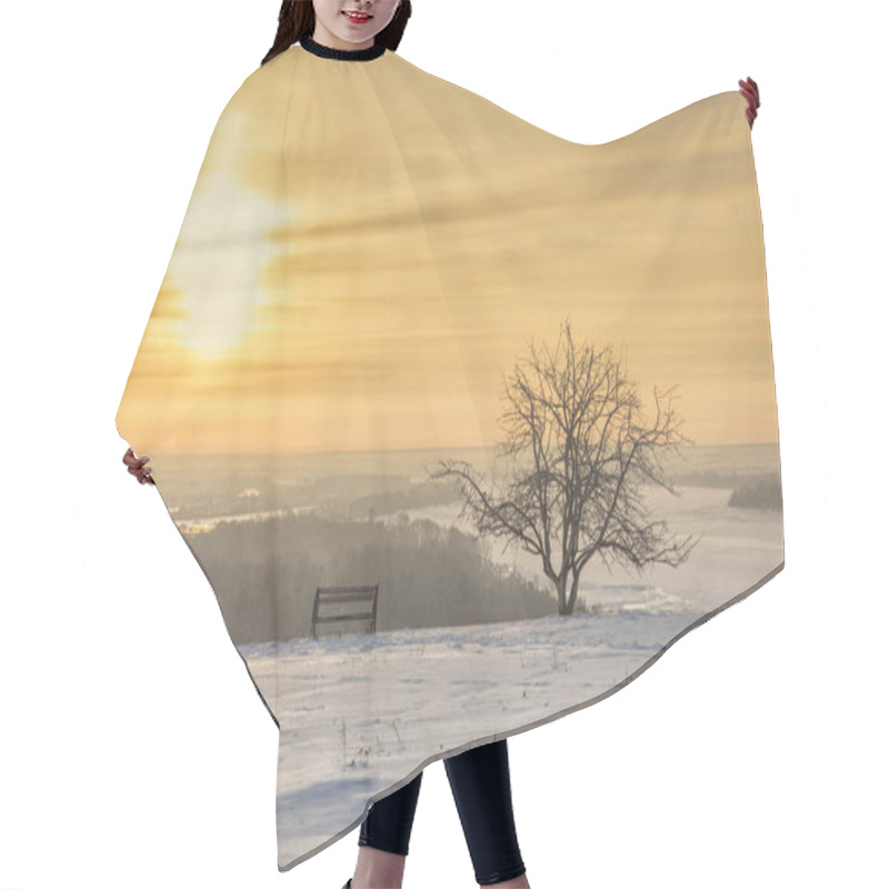 Personality  Panoramic View On Frozen River And Forest On Hill In Winter Duri Hair Cutting Cape