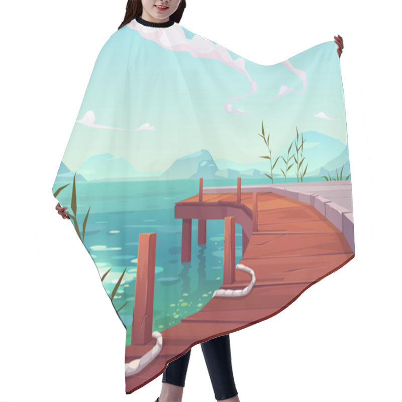 Personality  Wooden Pier With Ropes On River Natural Landscape Hair Cutting Cape