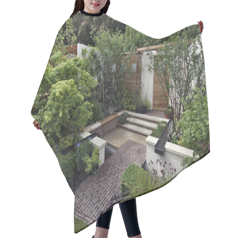 Personality  MODERN SHOW GARDEN WITH PLANTED BORDERS IN RAISED BEDS Hair Cutting Cape