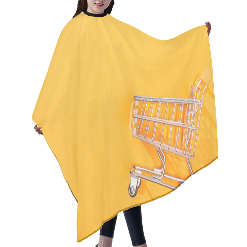 Personality  Top View Of Empty Shopping Cart On Bright Orange Background Hair Cutting Cape