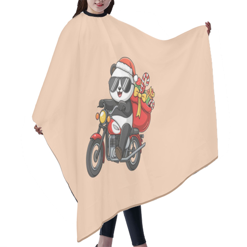 Personality  A Cute Panda In A Santa Hat Riding A Motorcycle. Hair Cutting Cape