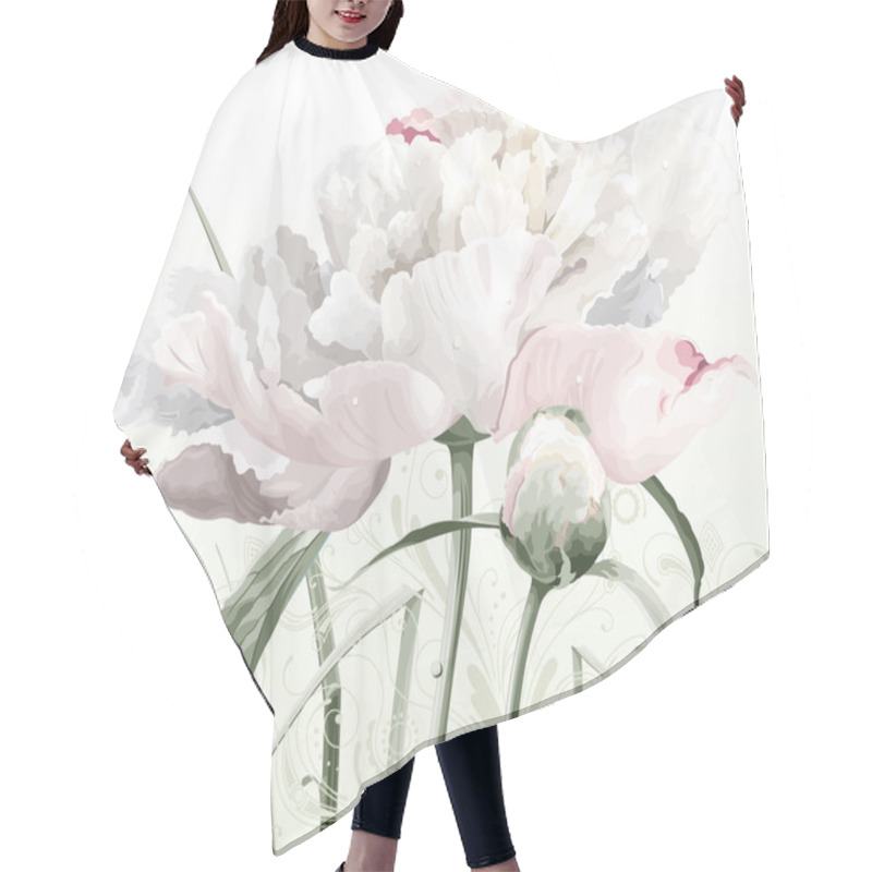 Personality  White Peony Flower And Bud Hair Cutting Cape