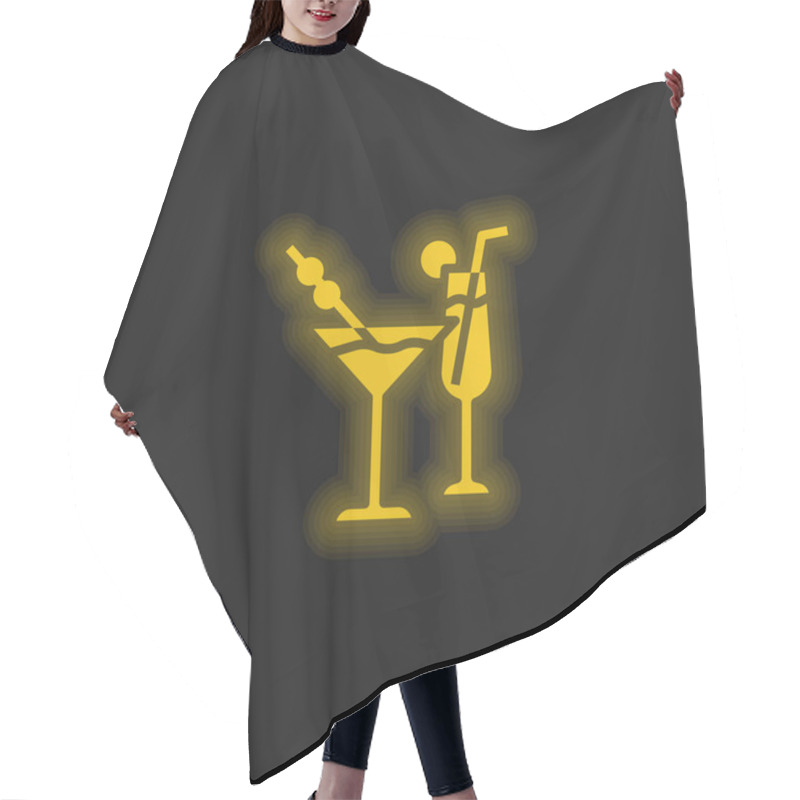 Personality  Beverage Yellow Glowing Neon Icon Hair Cutting Cape