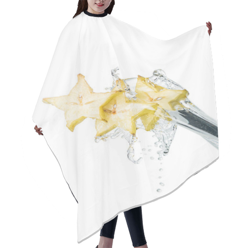 Personality  Fresh Exotic Star Fruit Slices And Water Splash Isolated On White Hair Cutting Cape