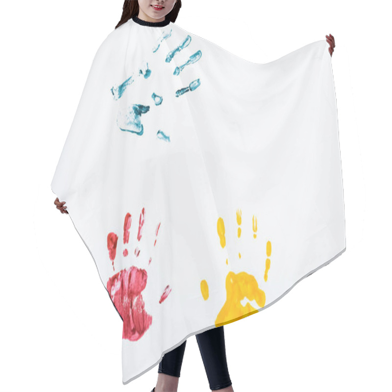 Personality  Red, Blue And Yellow Hand Prints On White  Hair Cutting Cape