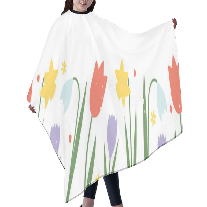 Personality  Easter, Spring Banner With Tulip, Crocus, Snowdrops And Daffodil Flowers- Vector Illustration Hair Cutting Cape