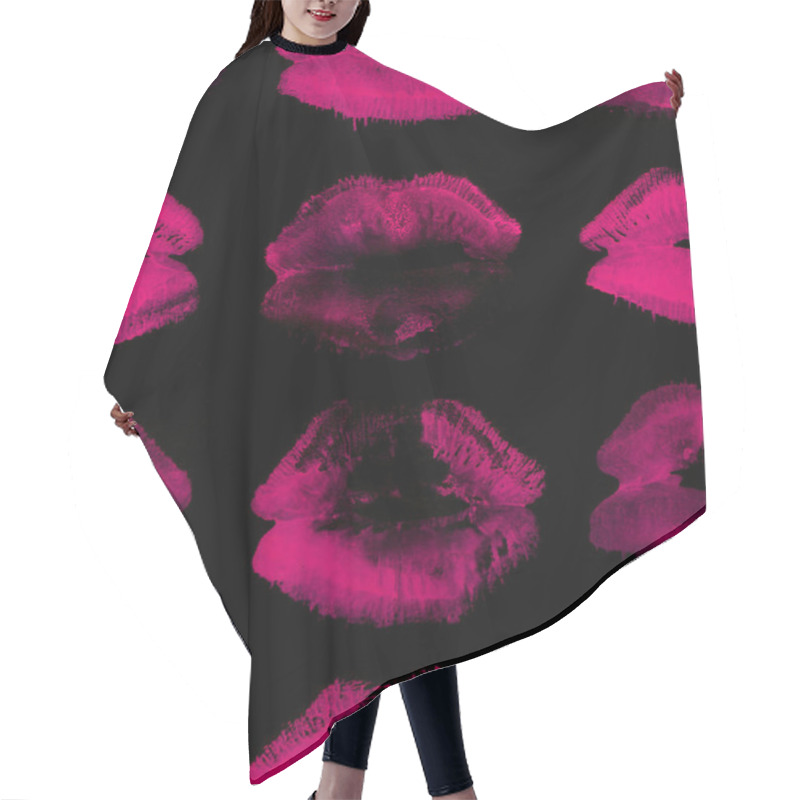 Personality  Hand Drawn Fashion Illustration Lipstick Kiss. Female Seamless Pattern With Red Lips. Romantic Background Hair Cutting Cape