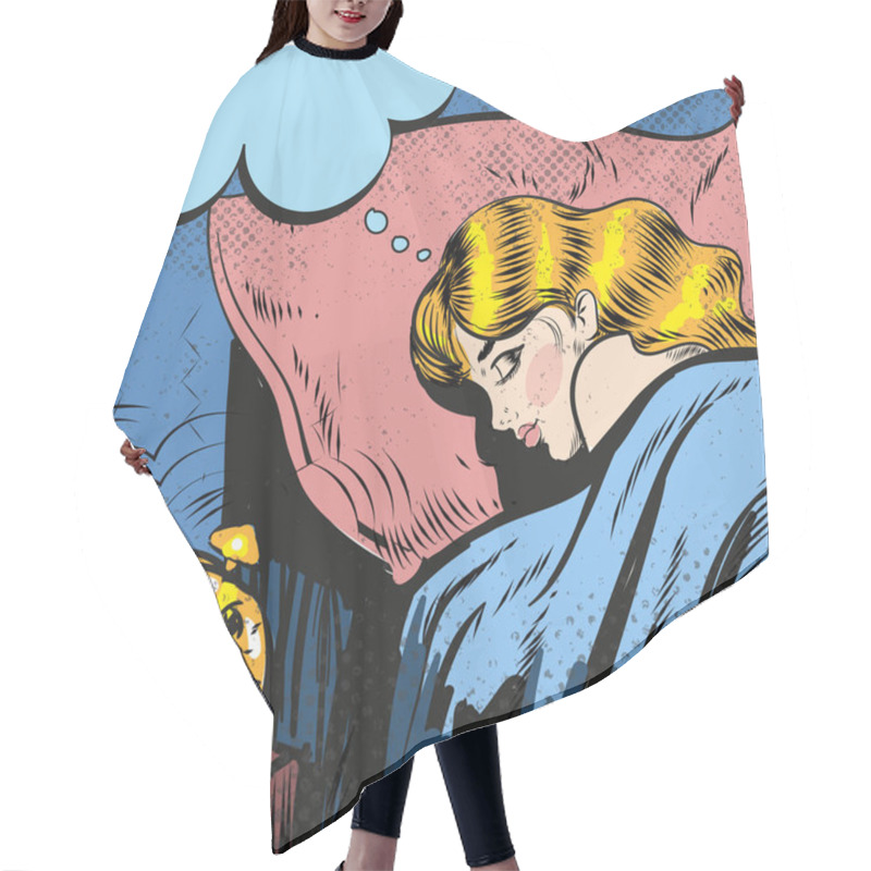 Personality  Woman Sleeping With Alarm Waking Up Pop Art Comic Style Illustration Hair Cutting Cape