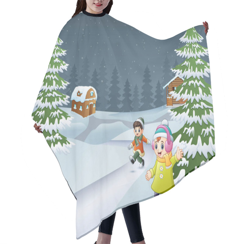 Personality  Happy Kids To Wear Winter Clothes And Play In A Village Environment Hair Cutting Cape