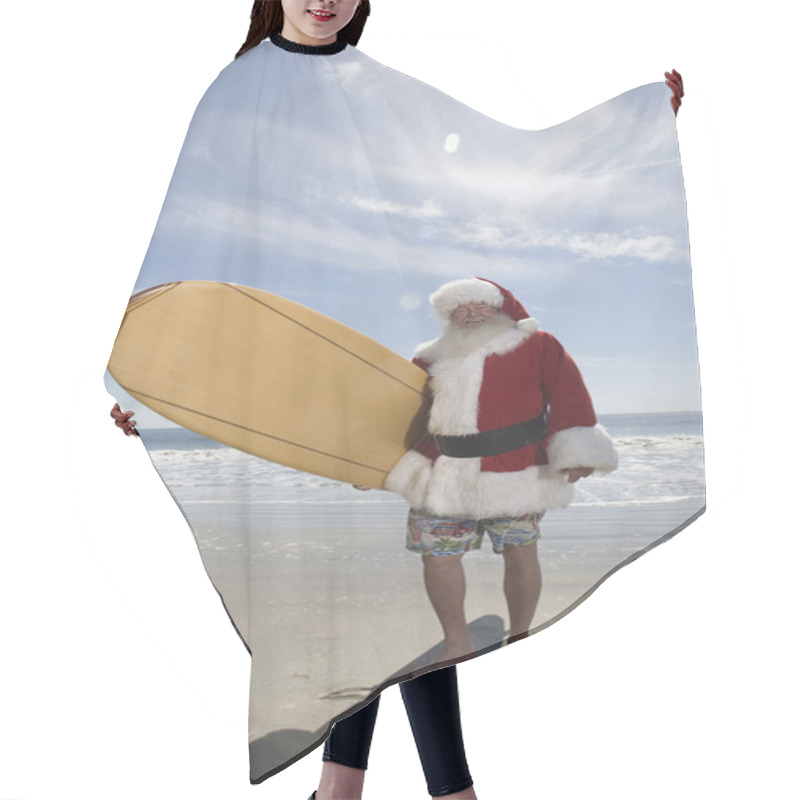 Personality  Santa Claus Holding Surfboard On Beach Hair Cutting Cape