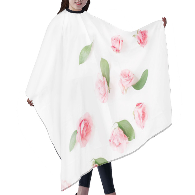 Personality  Pink Roses On White Background Hair Cutting Cape