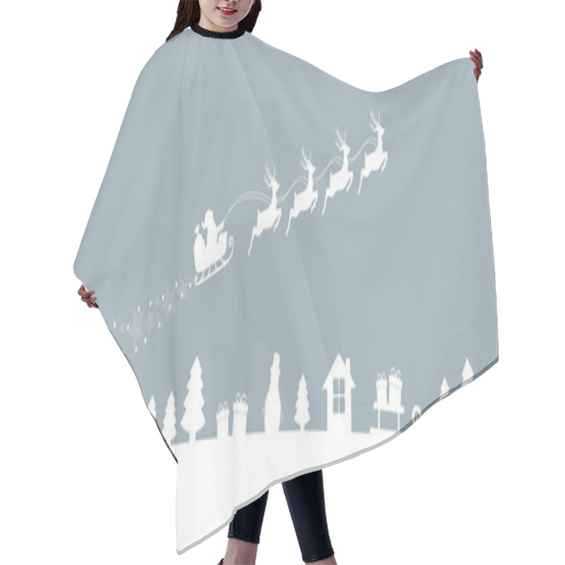 Personality  Christmas Village Winter Banner With Santa Sleigh And Reindeer Hair Cutting Cape