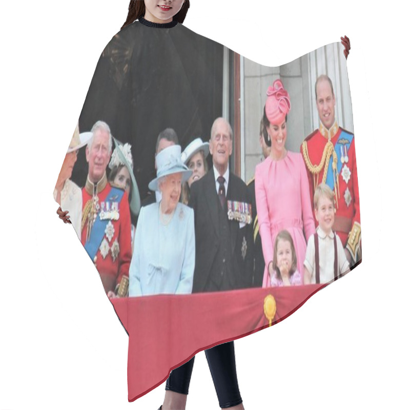 Personality  Queen Elizabeth & Royal Family, Buckingham Palace, London June 2017- Trooping The Colour Prince George William, Kate & Charlotte Balcony For Queen Elizabeth's Birthday June 17, Stock, Photo, Photograph, Image, Picture, Press,  Hair Cutting Cape