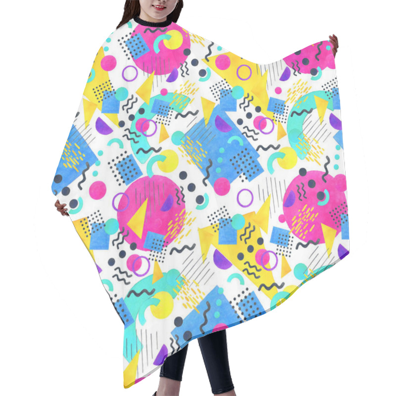 Personality  Memphis Seamless Pattern Of Geometric Shapes 80's-90's Styles On Hair Cutting Cape