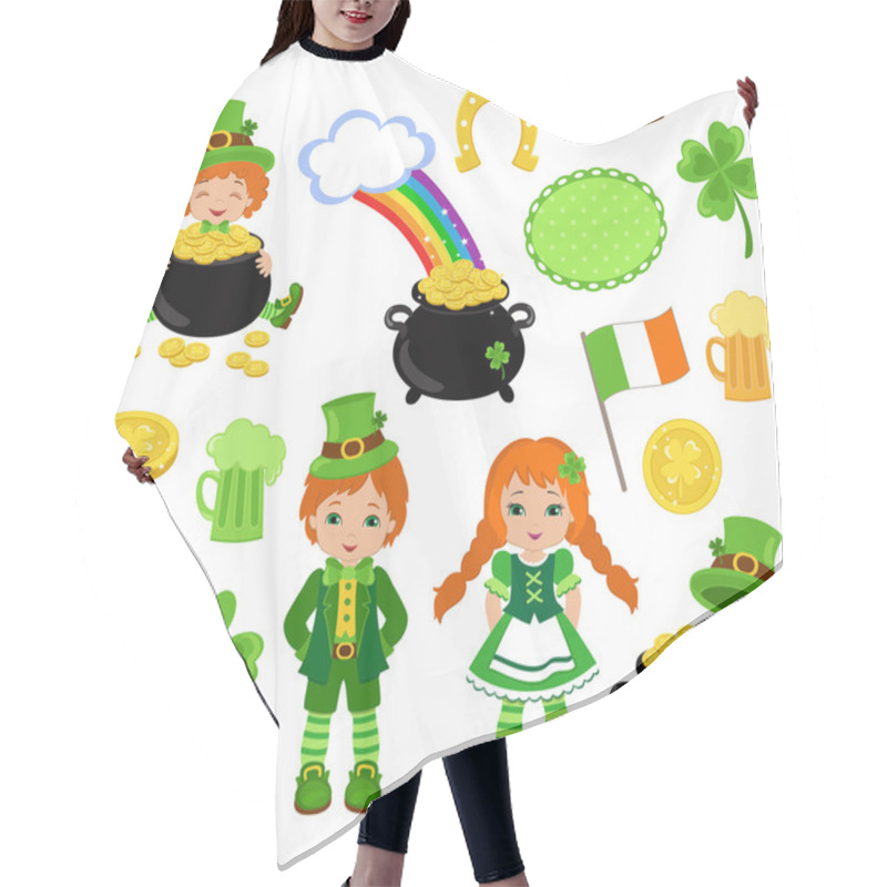 Personality  Boy And Girl In Irish Costumes. St. Patrick's Day. Vector Illustration.Collection Illustrations Of Saint Patrick's Day Symbols. Hair Cutting Cape