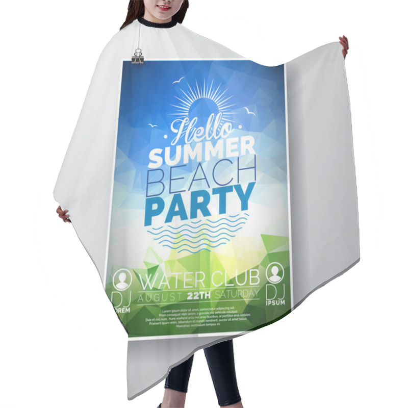 Personality  Vector Party Flyer Poster Template On Summer Beach Theme With Abstract Shiny Background. Hair Cutting Cape