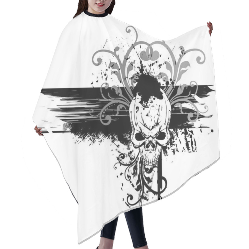 Personality  Skull And Grunge Elements, Tears And Floral.  Hair Cutting Cape