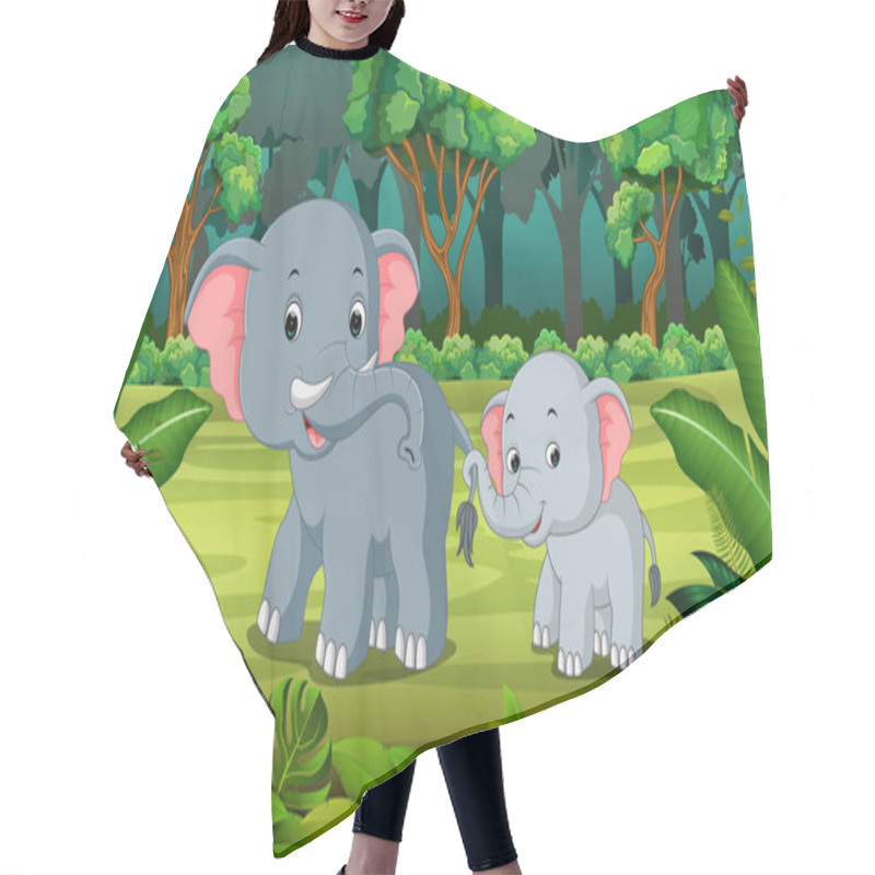 Personality  Elephant And Baby Elephant In The Forest Hair Cutting Cape