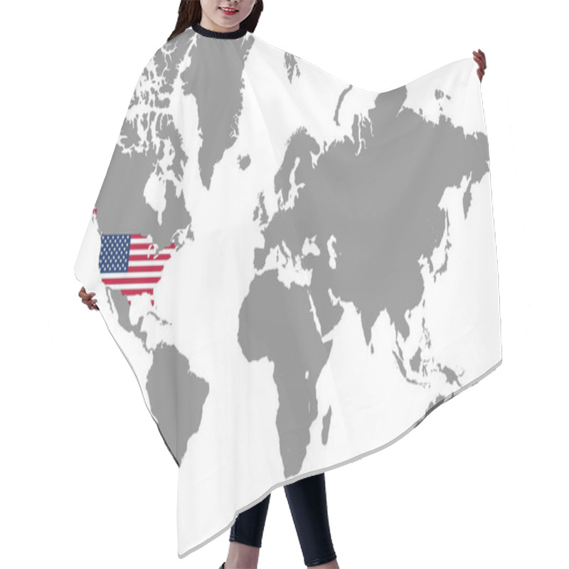 Personality  USA In World Map, World Map, Geographic Map, USA Map, USA Border Line, Asia, Africa, Europe, North America, South America, Australia Oceania Hair Cutting Cape