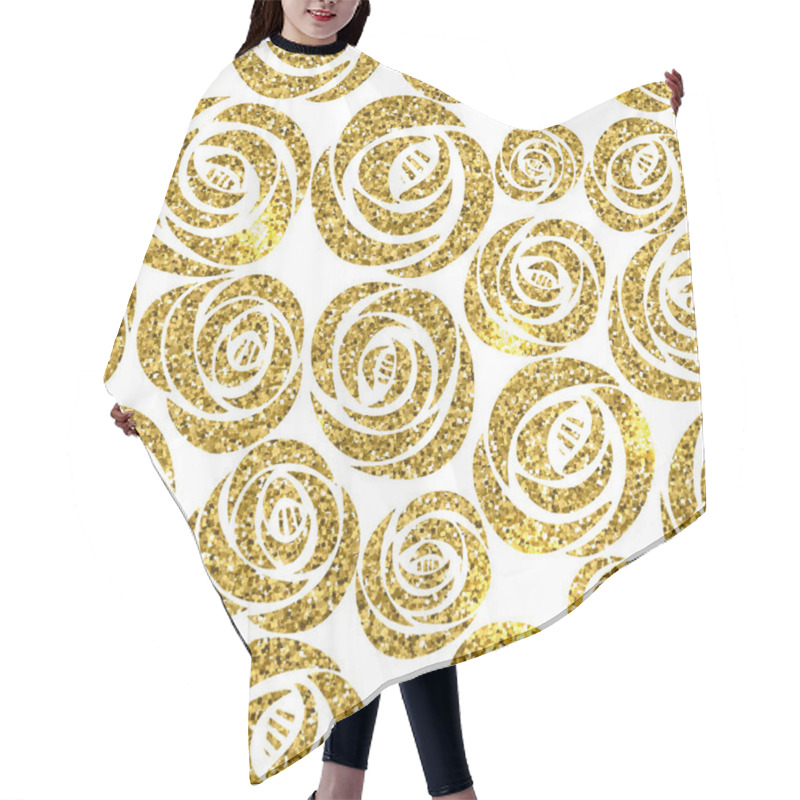 Personality  Vector Shining Golden Glitter Roses Flower Floral Seamless Pattern Hair Cutting Cape