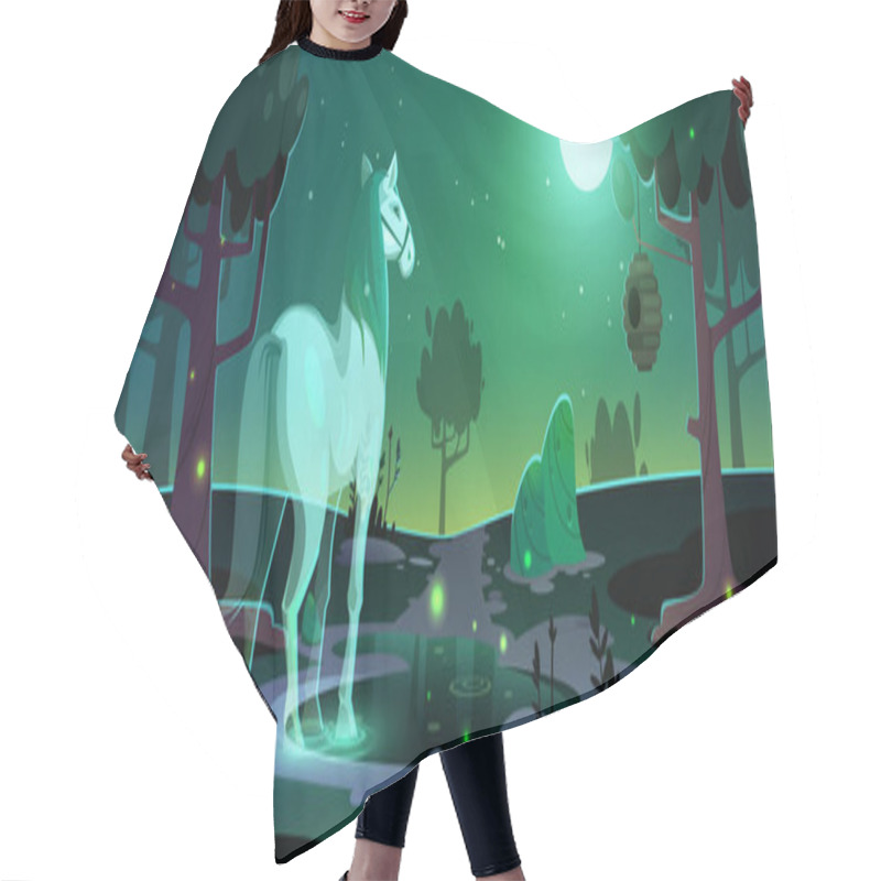 Personality  Banner Of Mystery With Horse Ghost In Forest Hair Cutting Cape