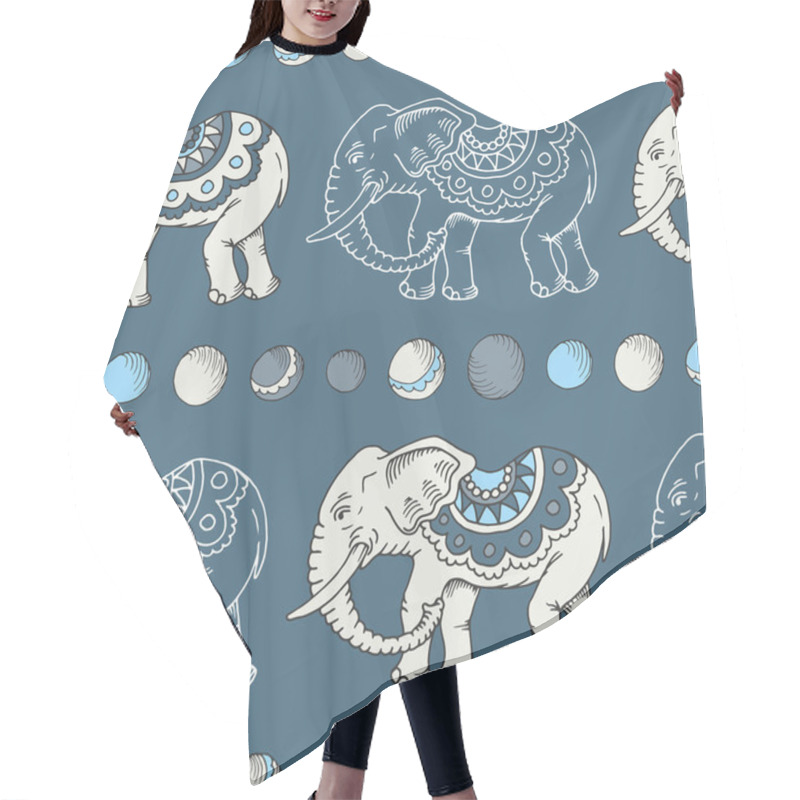 Personality  Seamless Hand Drawn Pattern With Elephants. Hair Cutting Cape