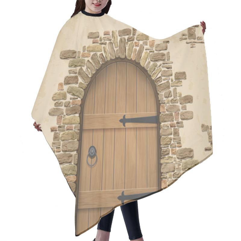 Personality  Arch Of Stone With Closed Wooden Door Hair Cutting Cape