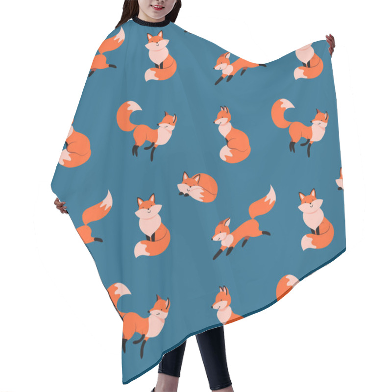 Personality  Seamless Pattern With Funny Cartoon Foxes Hair Cutting Cape