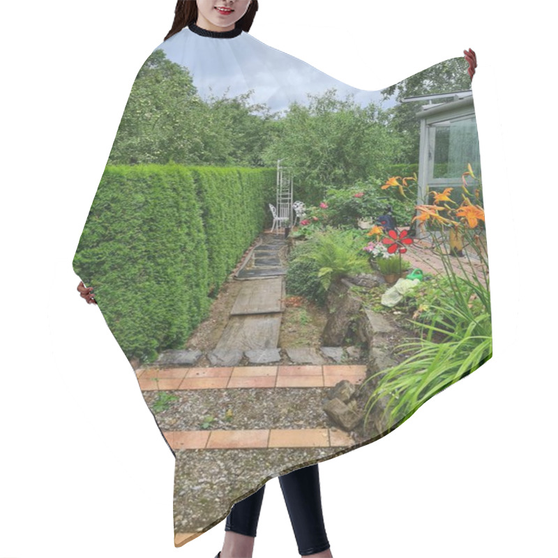 Personality  Greenhouse In Back Garden With Open Door Hair Cutting Cape