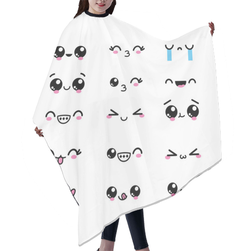 Personality  Set Kawaii Faces Character With Expression Design Vector Illustration Hair Cutting Cape