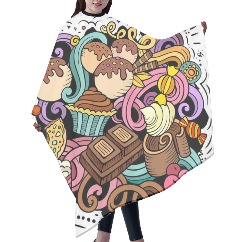 Personality  Sweet Food Raster Doodles Illustration. Hair Cutting Cape