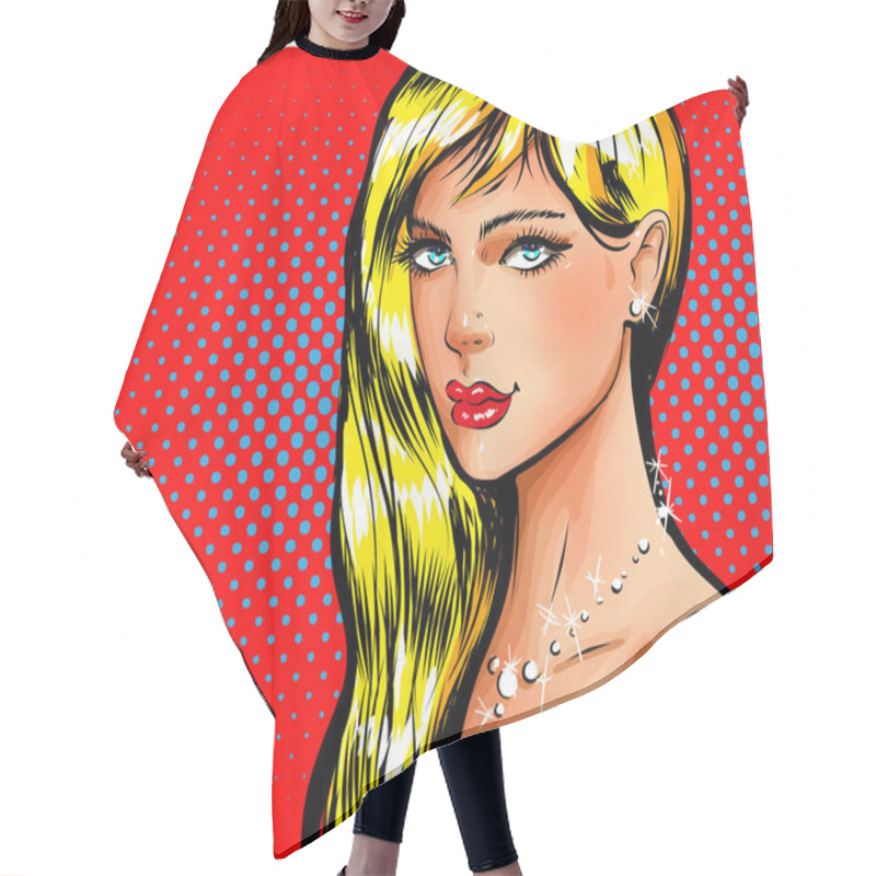 Personality  Vector Pop Art Beautiful Blonde Pin-up Girl Portrait Hair Cutting Cape