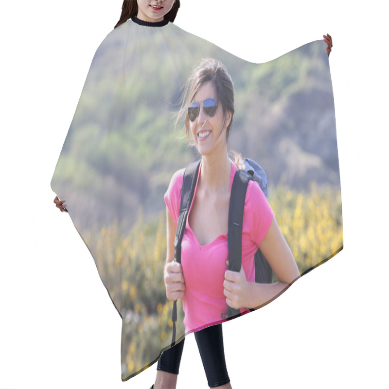 Personality  Hiker Girl Walking On Country Path Hair Cutting Cape