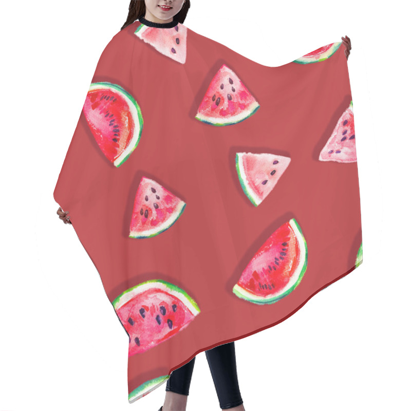 Personality  Seamless Fresh Juicy Ripe Watermelon Slices Pattern Hair Cutting Cape