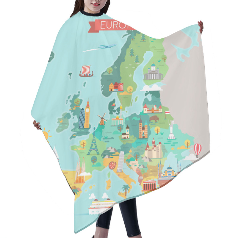 Personality  Map Of Europe With Countries Names Tourist Map. Flat Style Illustration Hair Cutting Cape