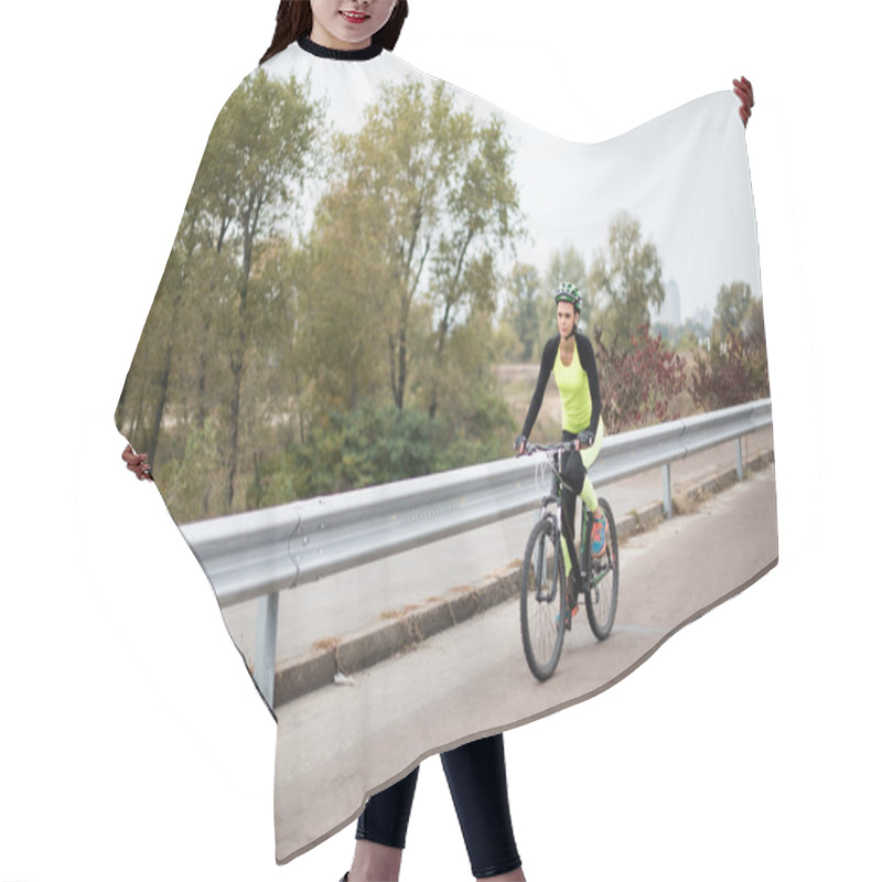 Personality  Woman Cycling On Road Hair Cutting Cape