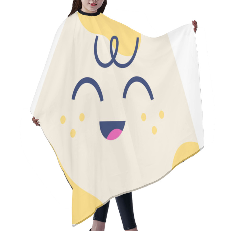 Personality  Childish Smiling Character Surrounded By Yellow Abstract Patterns. Vector Illustration. Hair Cutting Cape