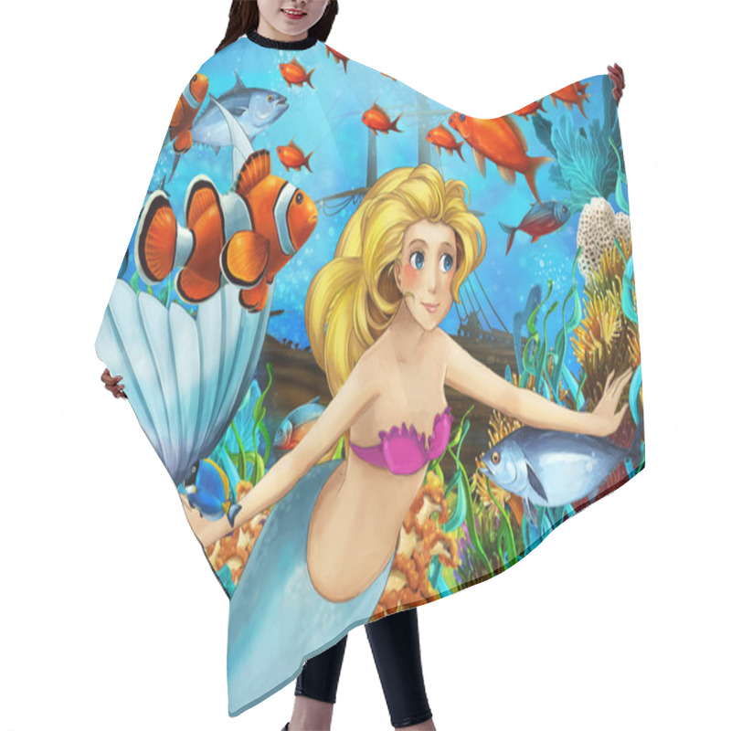 Personality  Cartoon Ocean And The Mermaid In Underwater Kingdom Swimming With Fishes - Illustration For Children Hair Cutting Cape