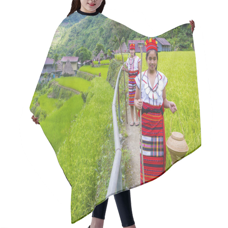 Personality  BANAUE, PHILIPPINES - MAY 02 : Women From Ifugao Minority Near A Rice Terraces In Banaue The Philippines On May 02 2018. The Ifugao Minority Mostly Live In The Mountains Of North Philippines Hair Cutting Cape