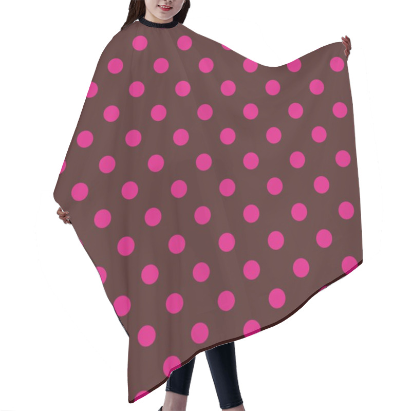 Personality  Seamless Vector Pattern With Pink Or Red Polka Dots On A Dark Chocolate Brown Background. Hair Cutting Cape