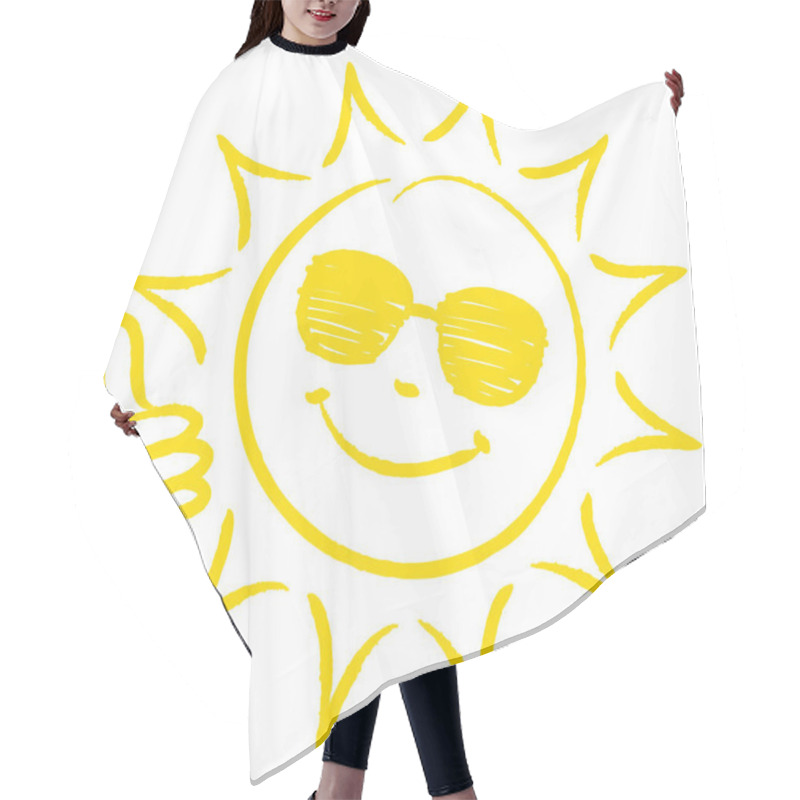 Personality  Hand Drawn Sun One Thumb Up With Sunglasses Yellow Hair Cutting Cape