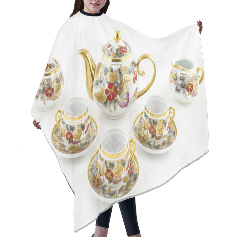 Personality  Antique Porcelain Coffee And Tea Set With Flower Motif Hair Cutting Cape