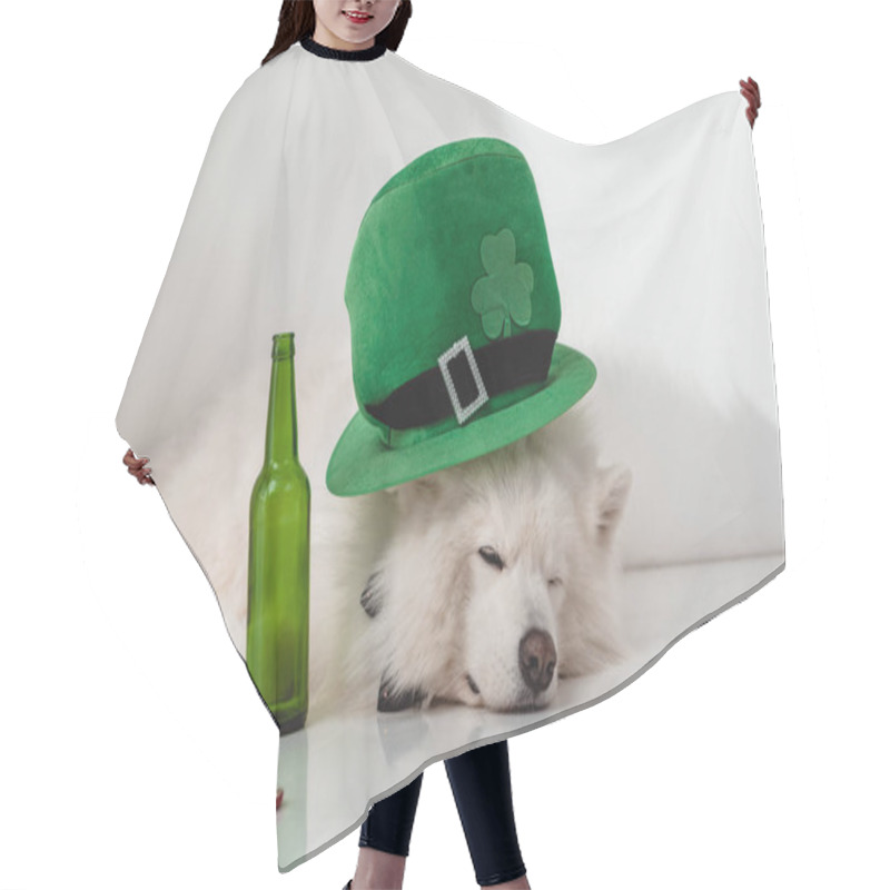 Personality  Dog In Green Hat With Beer Bottle  Hair Cutting Cape