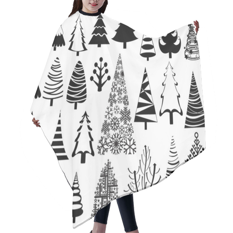 Personality  Set Of Christmas Tree Icons Hair Cutting Cape