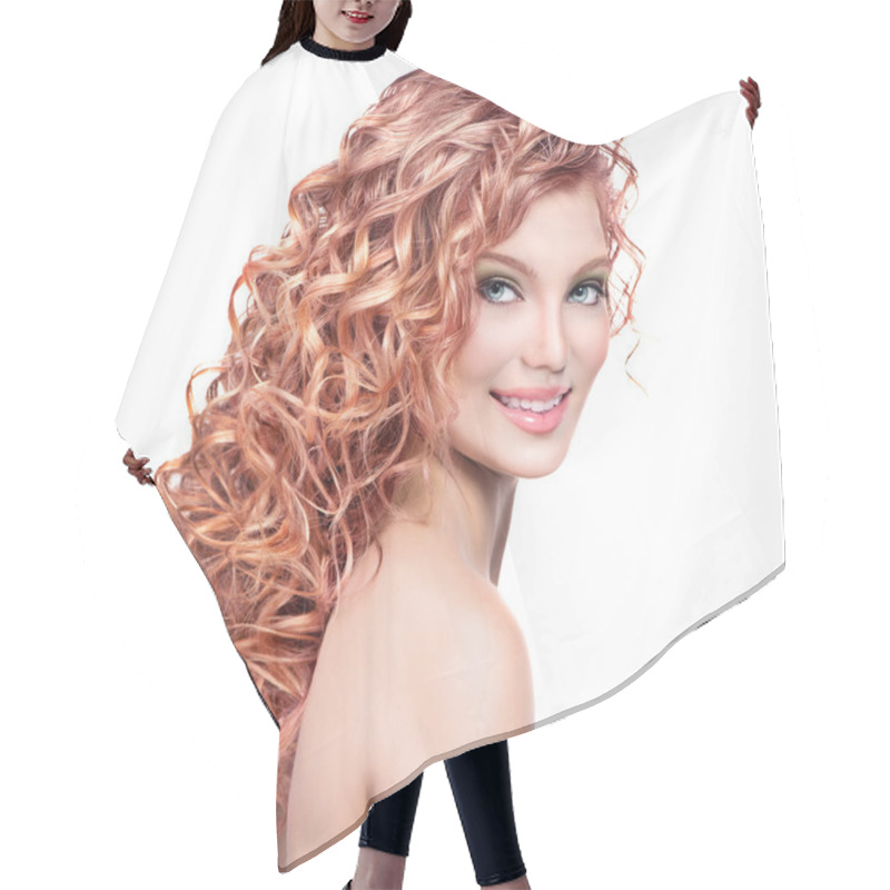 Personality  Woman With Red Curly Hair Hair Cutting Cape