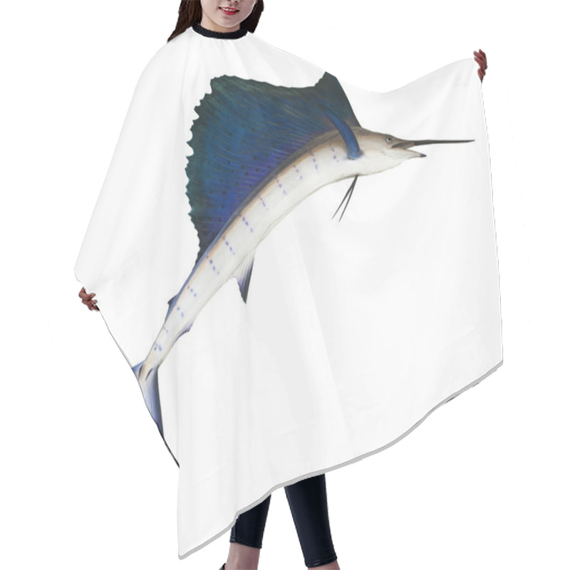 Personality  Sailfish Flying Midair Isolated White Background Use For Marine Hair Cutting Cape