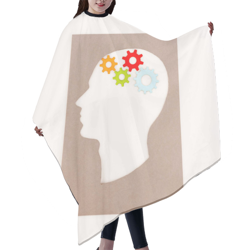 Personality  Top View Of Human Head Silhouette With Gears Isolated On White Hair Cutting Cape